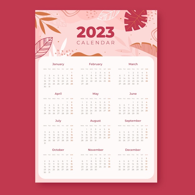 Modello di calendario da parete piatto 2023