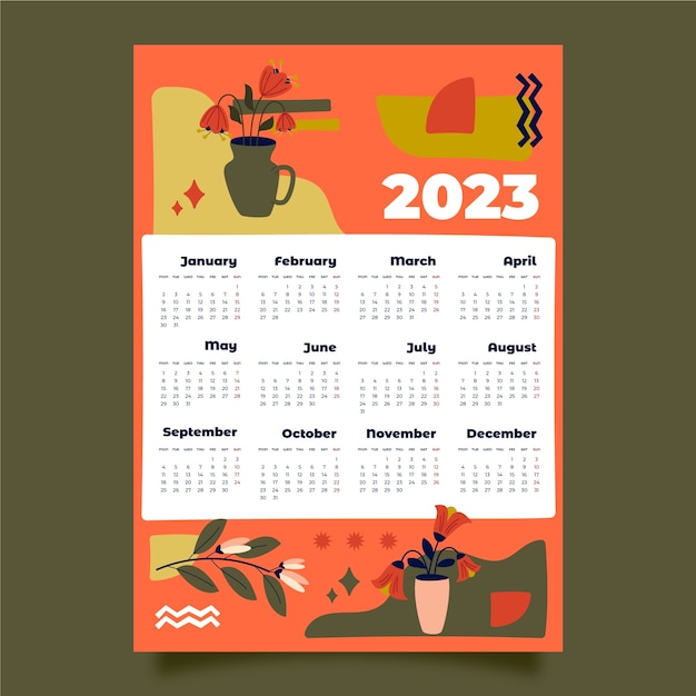 Flat 2023 wall calendar template