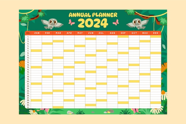 Плоский шаблон годового планировщика на 2024 год
