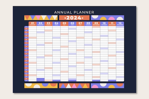 Free vector flat 2024 annual planner template