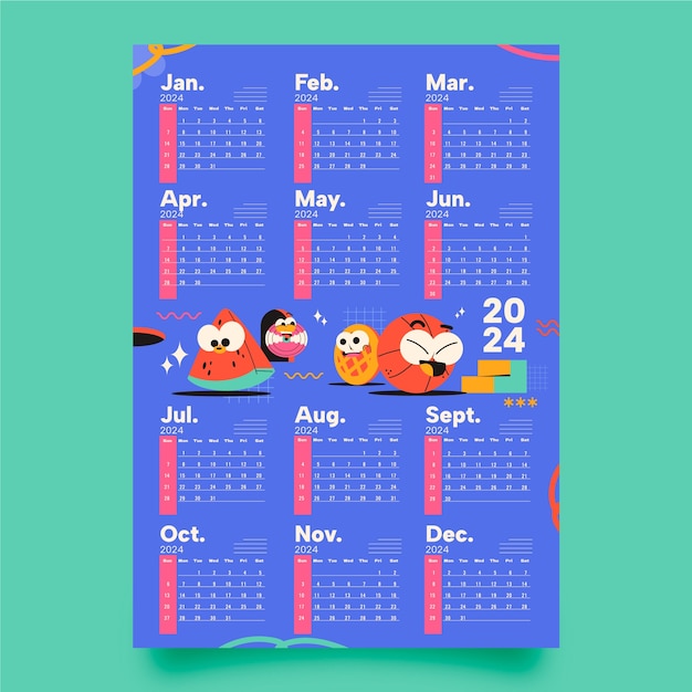 Flat 2024 calendar template