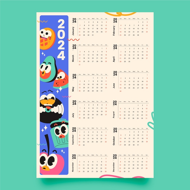 Flat 2024 calendar template