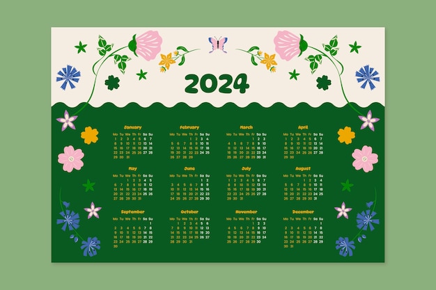 Vettore gratuito modello di calendario piatto 2024