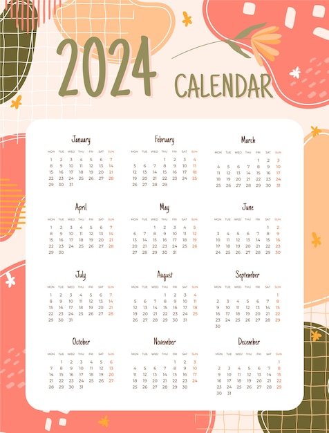 Free vector flat 2024 calendar template