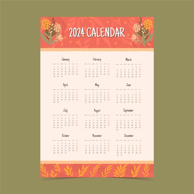 Free vector flat 2024 calendar template