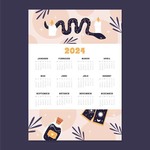 Free vector flat 2024 calendar template