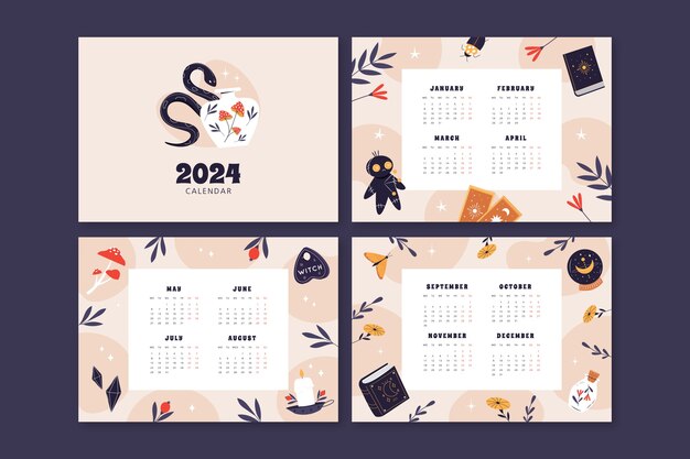 Плоский шаблон календаря 2024 года