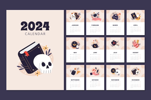 Free vector flat 2024 calendar template