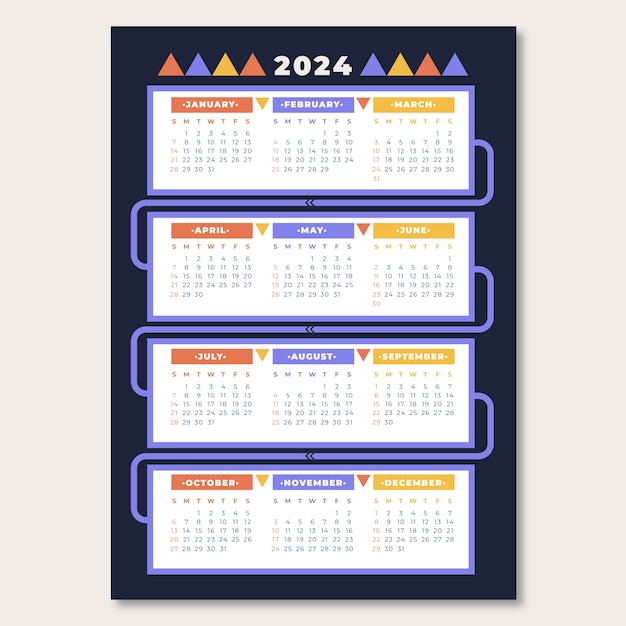 Free Vector Flat 2024 calendar template