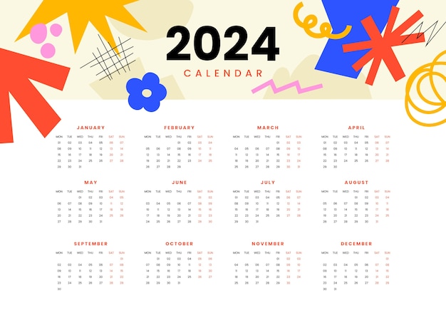 Flat 2024 calendar template