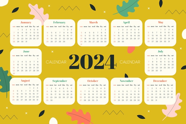 Vettore gratuito modello di calendario piatto per il 2024