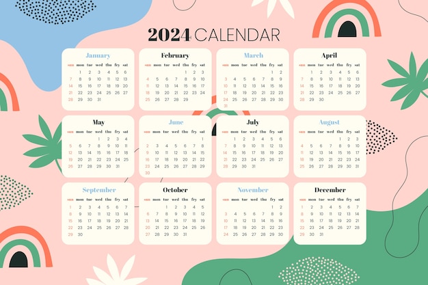 Vettore gratuito modello di calendario piatto per il 2024