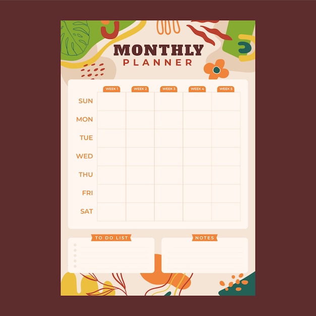 Free vector flat 2024 monthly planner template