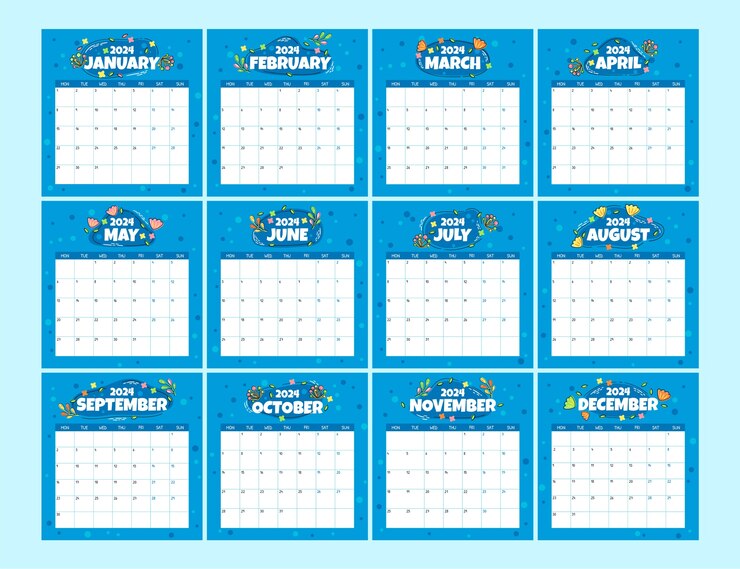 Free Vector flat 2024 monthly planner template