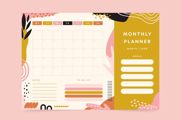 Free vector flat 2024 monthly planner template