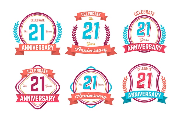 Collezione di badge per il 21 ° anniversario piatto