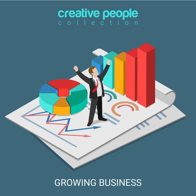 Vettore gratuito piatto 3d isometrico in crescita business concept web infographics illustrazione