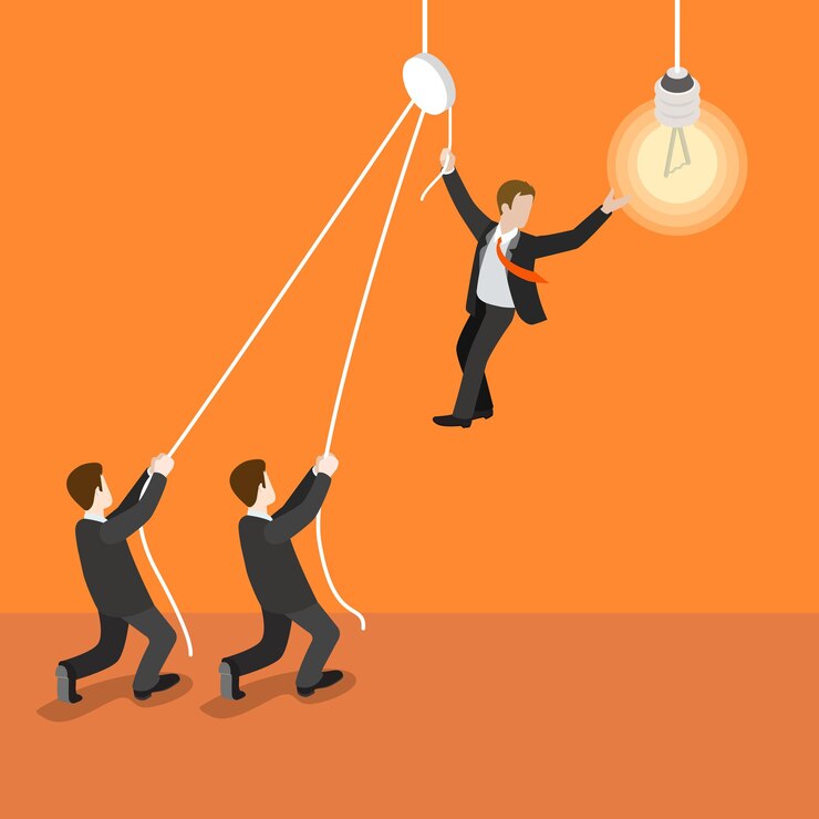 Free Vector flat 3d isometric leadership leader teamwork concept