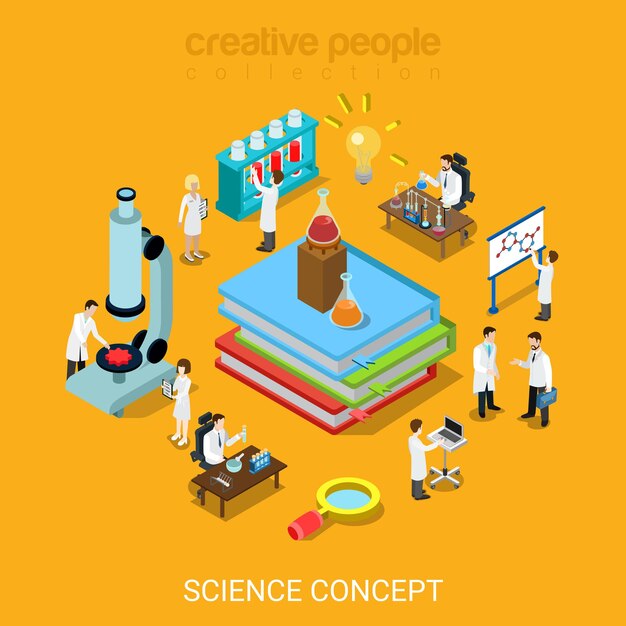 Flat 3d isometric style science lab concept