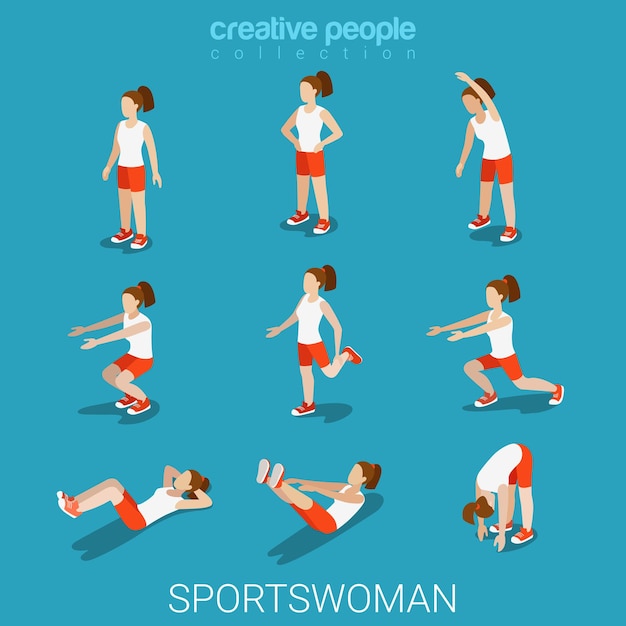 Free vector flat 3d isometric style sportswomen male sport concept