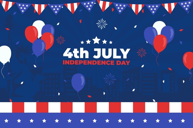 flat 4th of july background with balloons and confetti