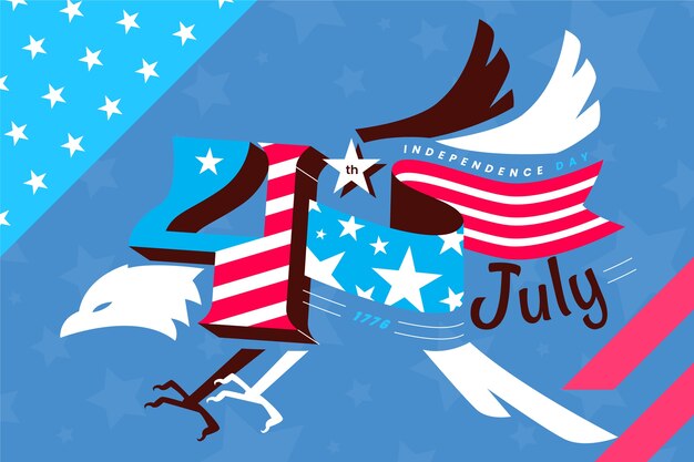 Flat 4th of july background with eagle