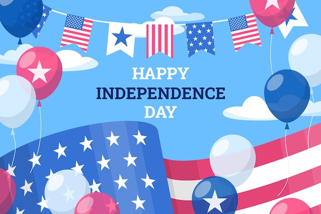 Flat 4th of july background with flag and balloons