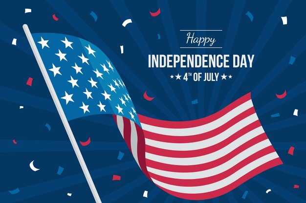 Free vector flat 4th of july background with flag and confetti