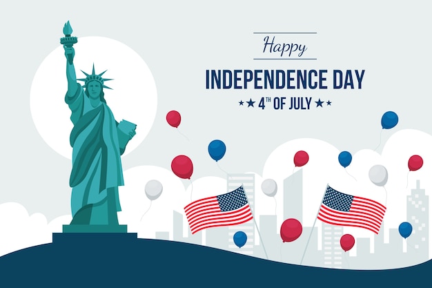 Free vector flat 4th of july background with statue of liberty