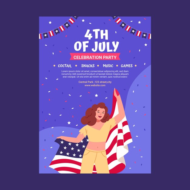 Free vector flat 4th of july celebration invitation template