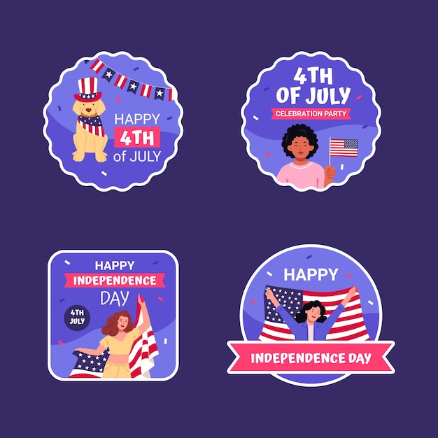 Flat 4th of july celebration labels collection