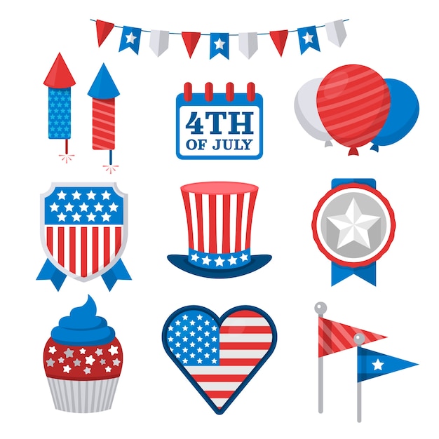 Free vector flat 4th of july elements collection