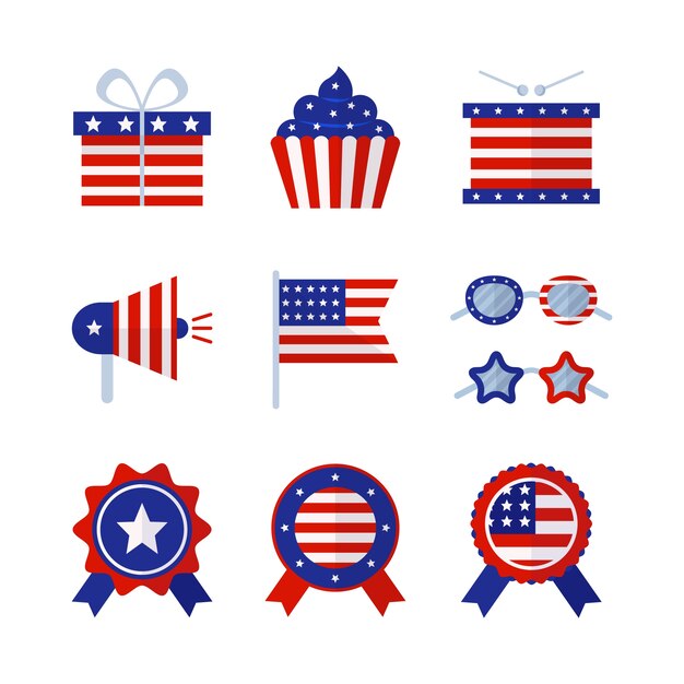 Flat 4th of july elements collection