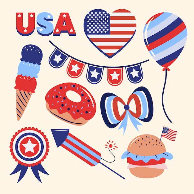 Free vector flat 4th of july elements collection