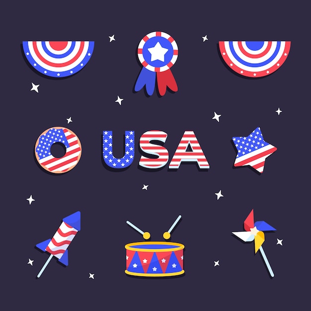 Free vector flat 4th of july elements collection