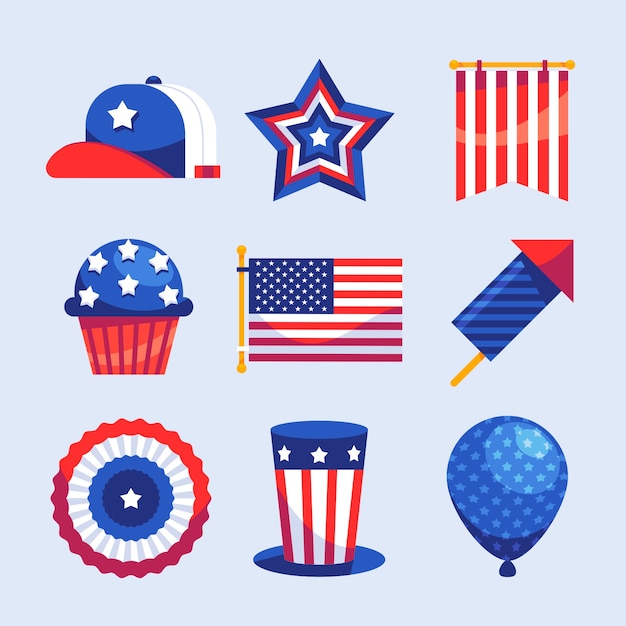 Free vector flat 4th of july elements collection
