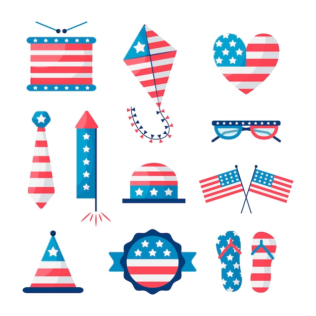 Free vector flat 4th of july elements collection