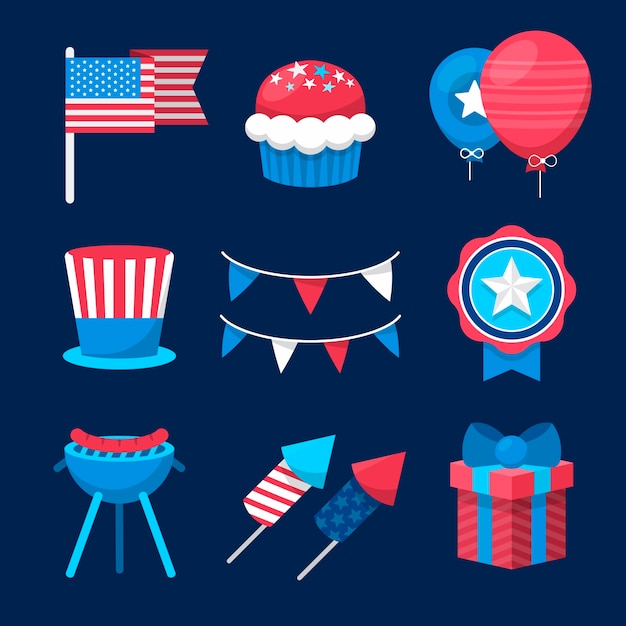 Free vector flat 4th of july elements collection