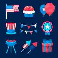 Free vector flat 4th of july elements collection