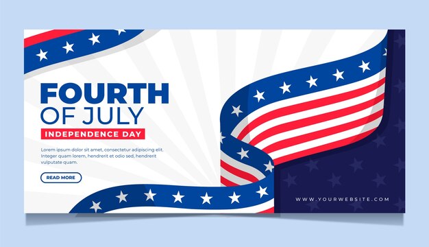 Flat 4th of july horizontal banner template with american flag