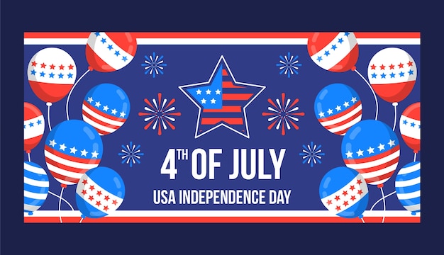 Free vector flat 4th of july horizontal banner template with balloons