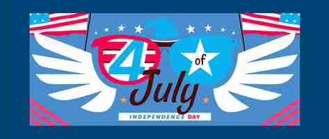 Free vector flat 4th of july horizontal banner template with eagle and glasses