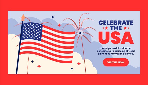 Flat 4th of july horizontal banner template with flag
