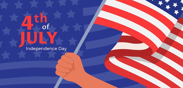 Free vector flat 4th of july horizontal banner template with hand holding flag