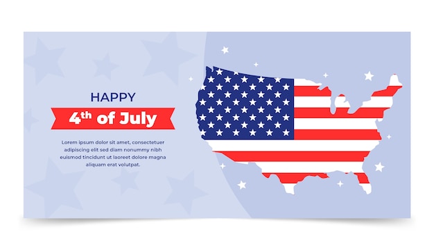 Flat 4th of july horizontal banner template with us map