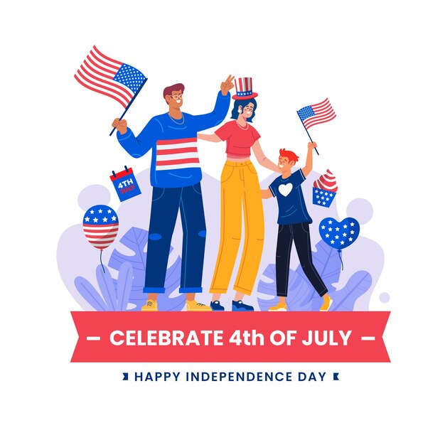 Free vector flat 4th of july illustration with people celebrating