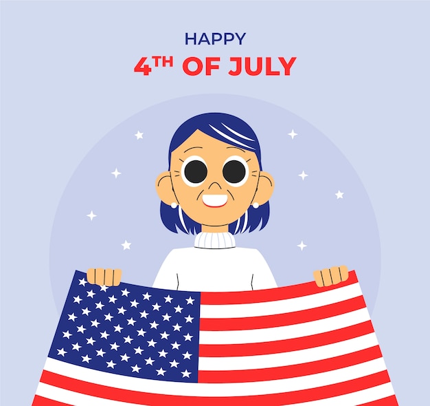 Free vector flat 4th of july illustration with woman holding flag