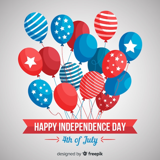 免费矢量平面7月4日,独立日背景与气球