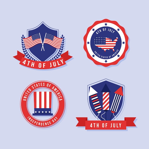 Free vector flat 4th of july independence day badge collection