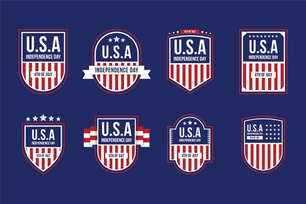 Free vector flat 4th of july - independence day badges collection